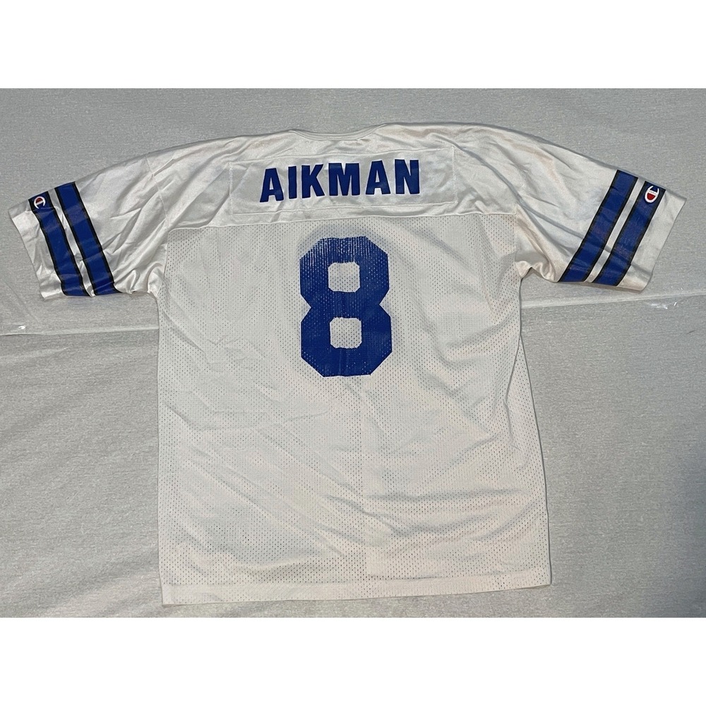 Vtg 90s Champion Dallas Cowboys Troy Aikman White Blue 8 Jersey Mens Size 44/L
